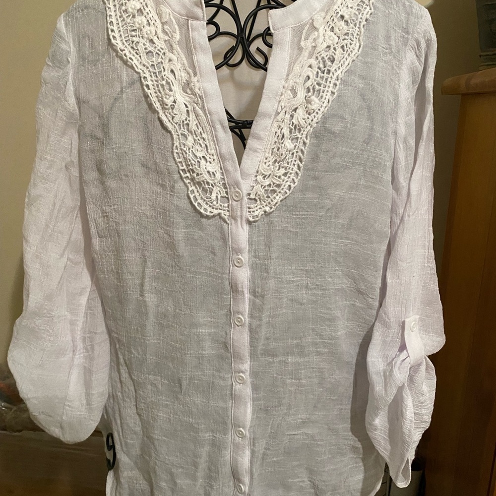 Perseption White Bib Collar Blouse with Embellished Details